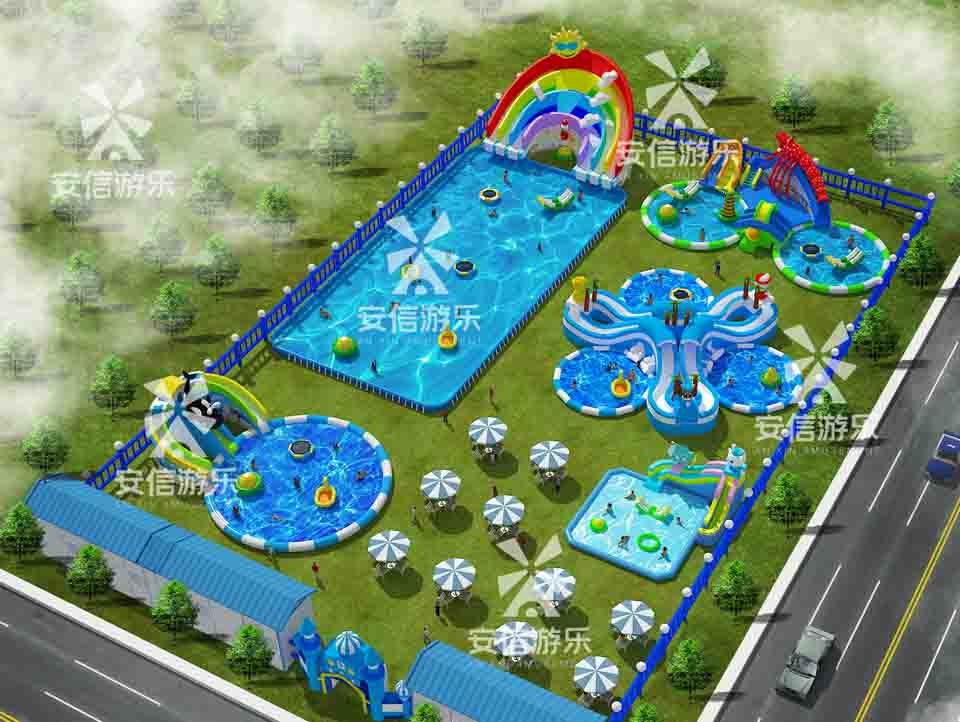 Outdoor commercial grade inflatable mobile water park