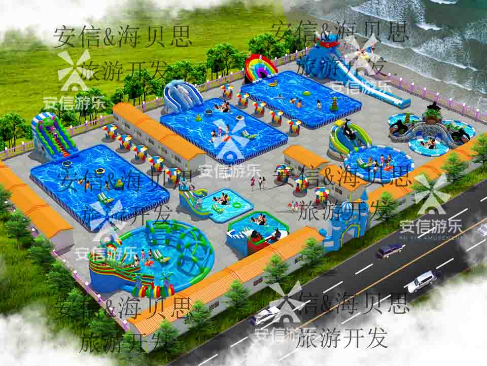 Outdoor commercial grade inflatable mobile water park