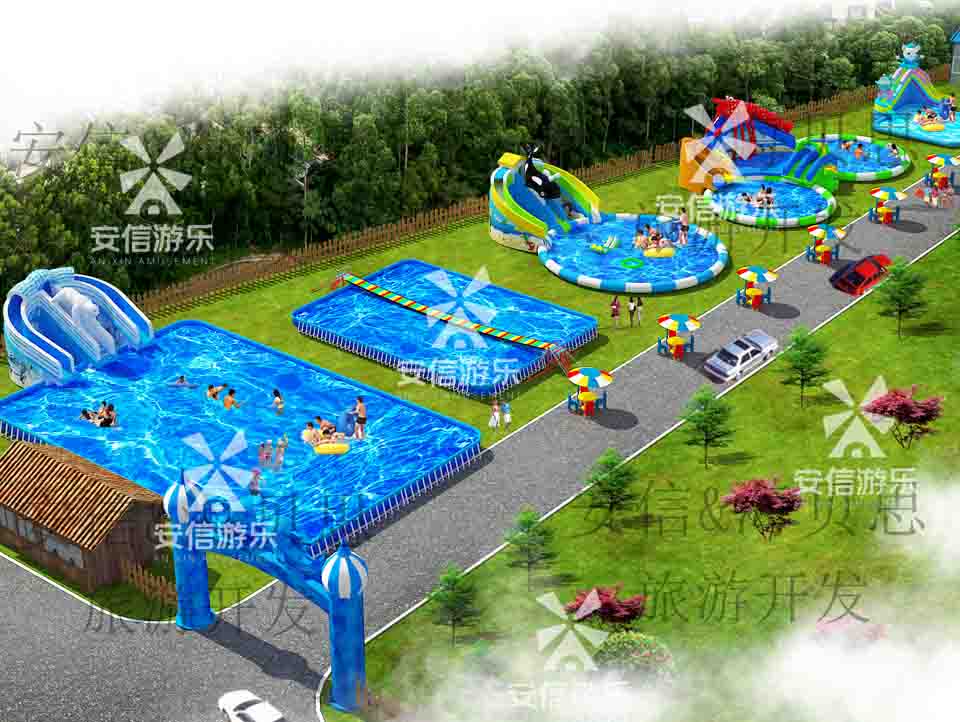 Outdoor commercial grade inflatable mobile water park