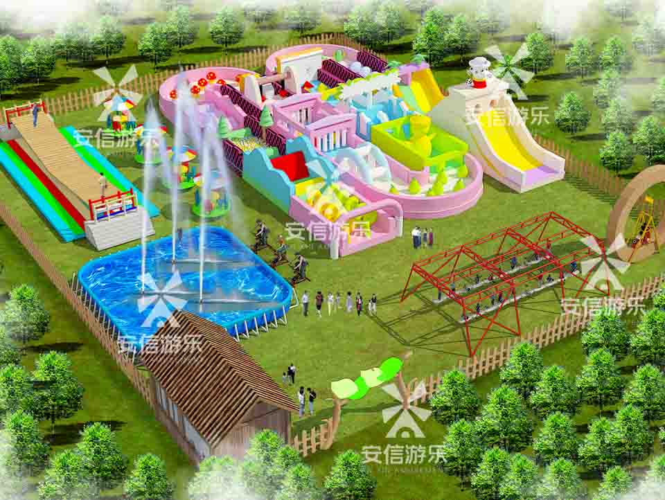 Outdoor commercial grade inflatable mobile water park