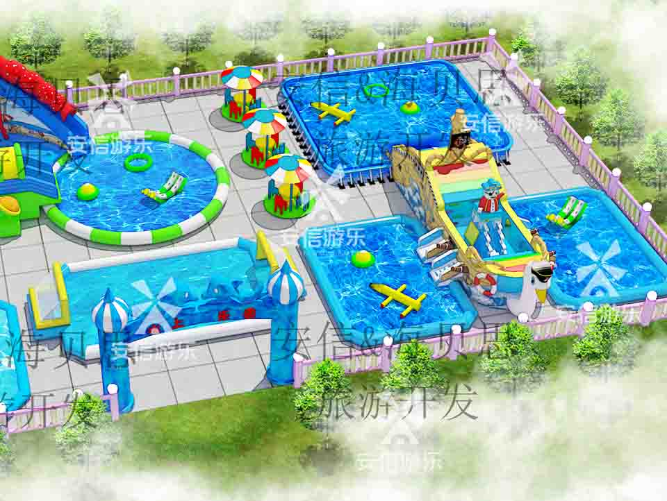 Outdoor commercial grade inflatable mobile water park