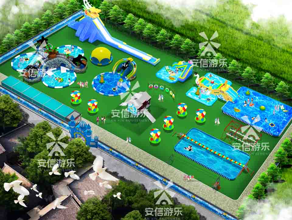 Outdoor commercial grade inflatable mobile water park