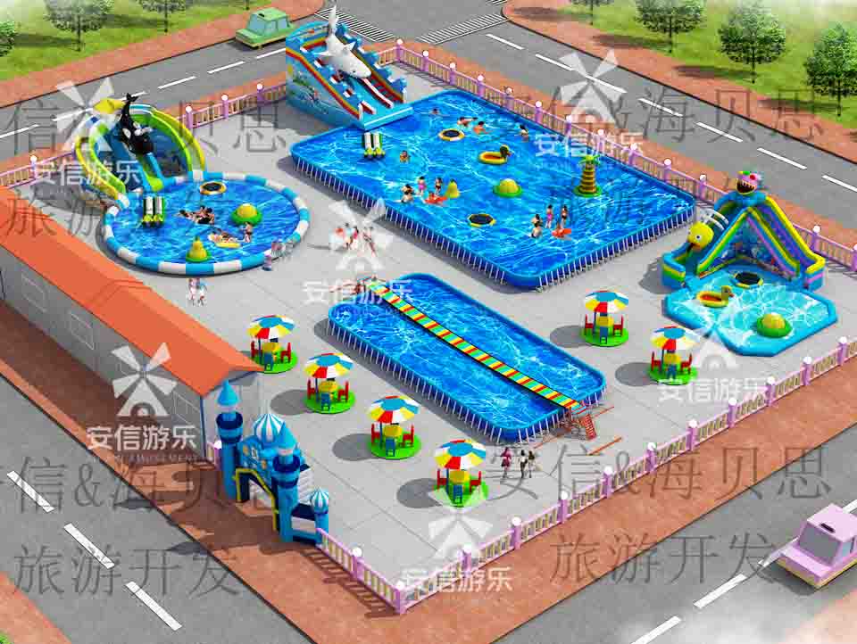 Outdoor commercial grade inflatable mobile water park