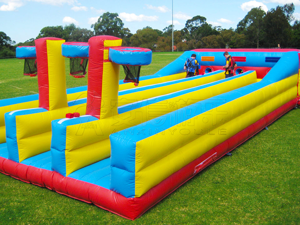 inflatable 3 lanes bungee run air track