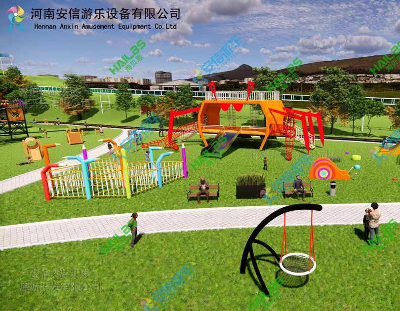 2021 ANXIN amusement park playground swing, jumping cloud, volcano climbing etc