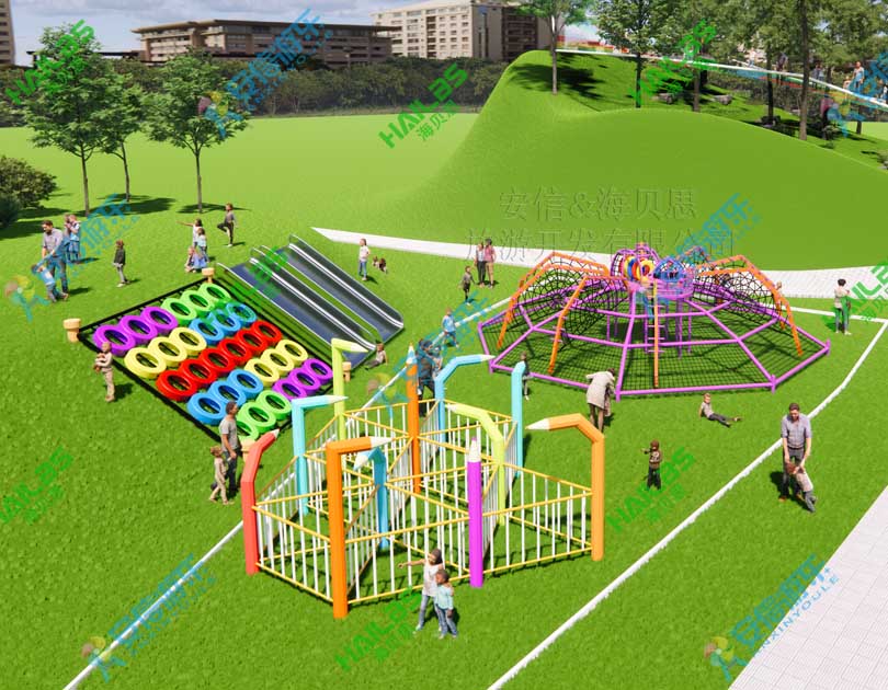 2021 ANXIN amusement park playground swing, jumping cloud, volcano climbing etc