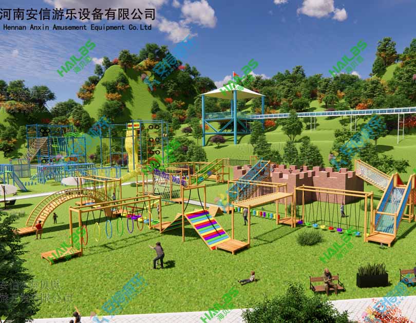 2021 ANXIN amusement park playground swing, jumping cloud, volcano climbing etc