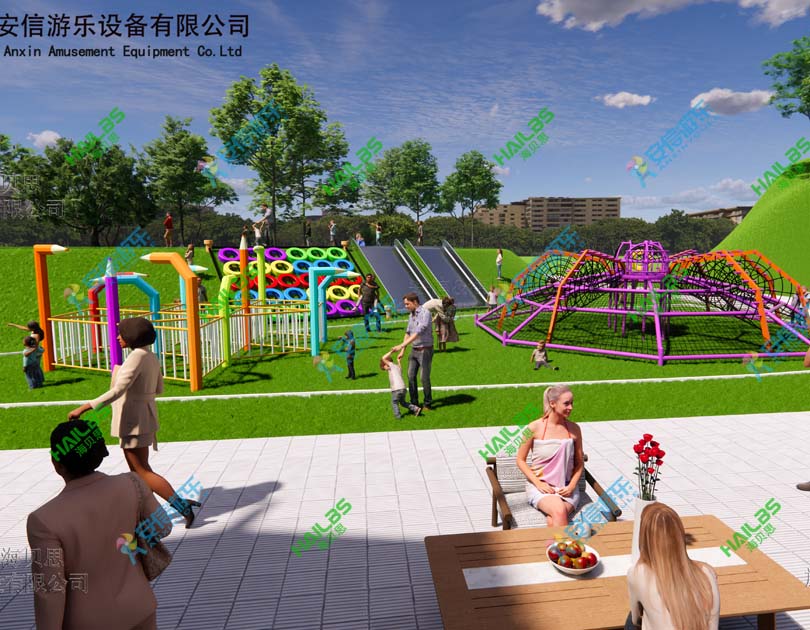 2021 ANXIN amusement park playground swing, jumping cloud, volcano climbing etc