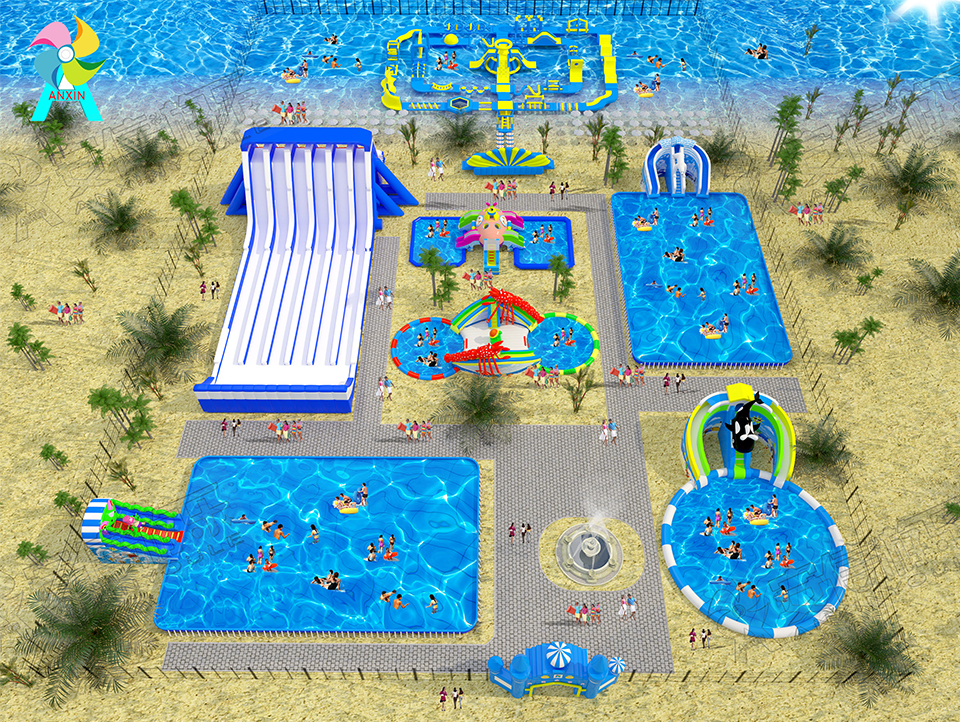 seaside inflatable mobile water park and floating obstacle course combo