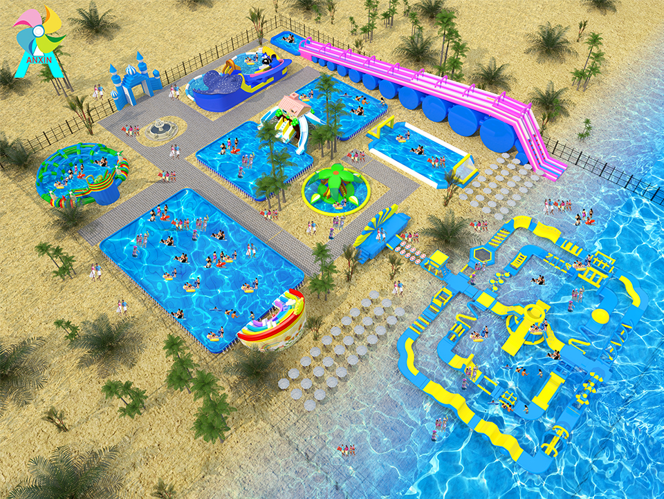 seaside inflatable mobile water park and floating obstacle course combo
