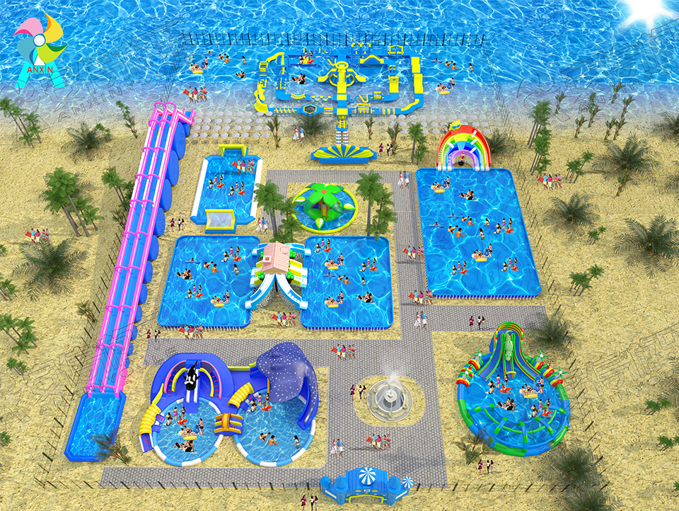 seaside inflatable mobile water park and floating obstacle course combo